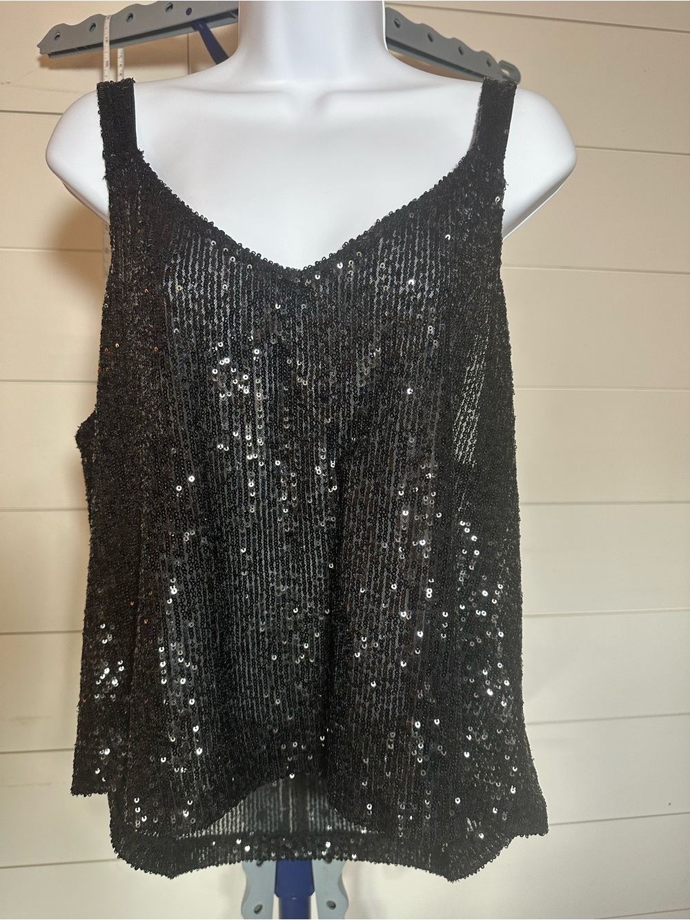 #164 Black Sequin V-Neck Women's Tank Top